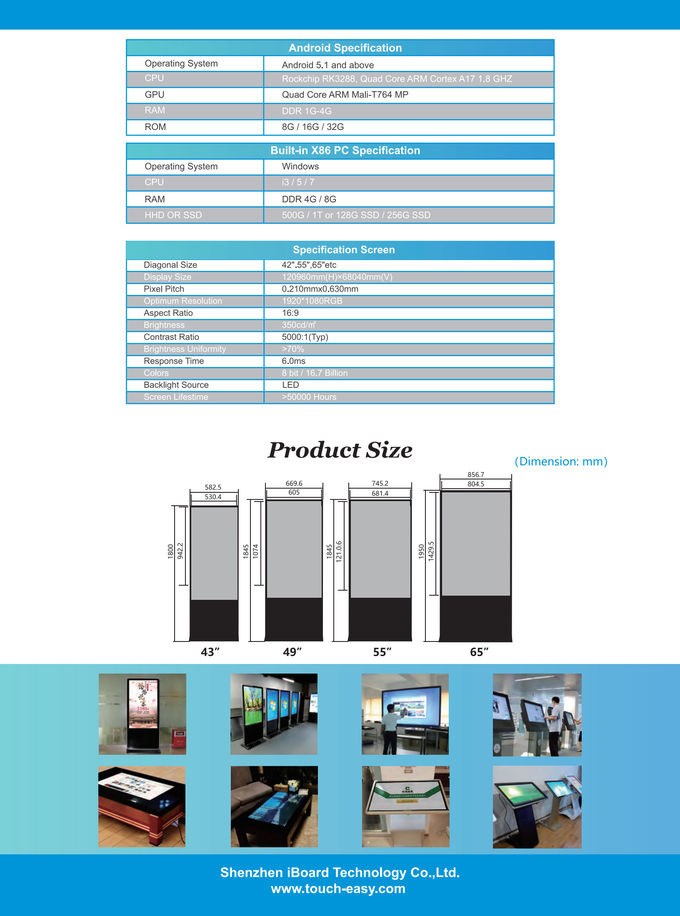 Customizable 43inch Floor Standing Design Touch Screen Kiosk For Supermarket LCD Advertising Display Stand Digital Signage Kiosk