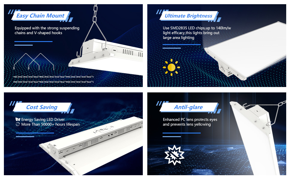 Dimmable 320W LED Linear Bay Light Suspended Installation 5000K CRI 13000lm