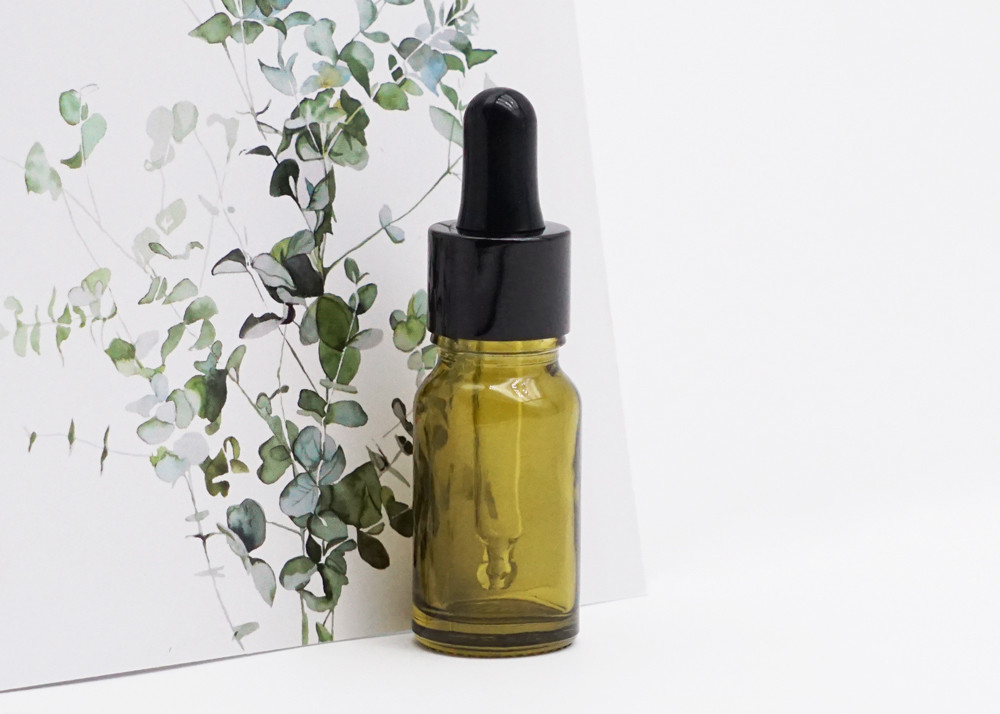 Cosmetic 30ml Essential Oil Bottle Green Glass Dropper Screen Printing
