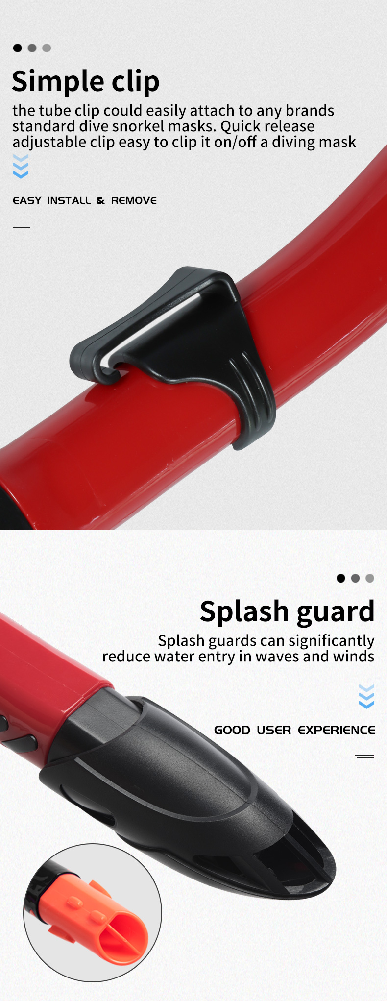 OEM Diving Swim Semi Dry Snorkel Tube For Beginners 47cm
