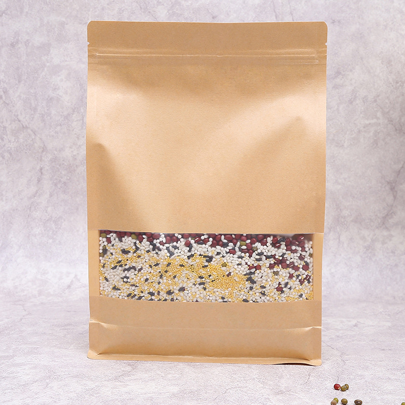 Flat Bottom Clear Window Food Package Brown Kraft Paper Bag for Snack