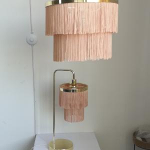 Quality Small Base Pink Fringe Shade 2 Layer Drum Shade Chocolate Chrome wholesale