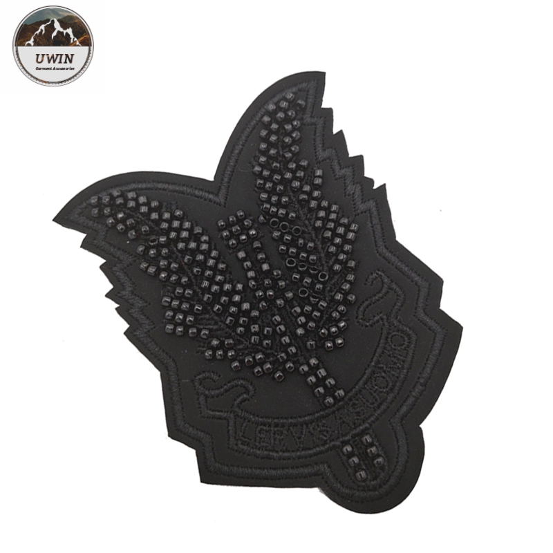3D Black Beaded Applique Patches / Custom Sew On Patches For Handbag / Pillow