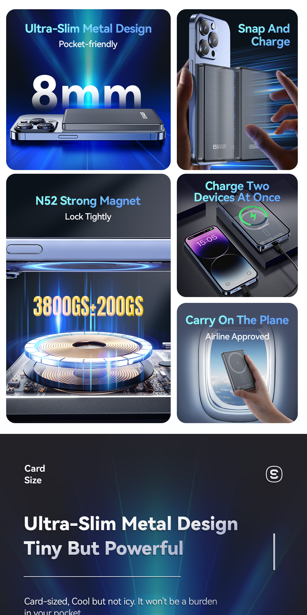 ESSAGER KR-W002 Series Mini Wireless Power Banks Ultra Thin 5000mah