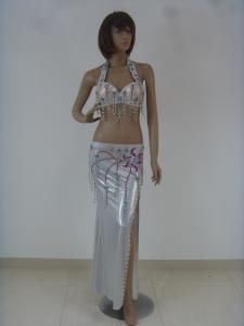 Quality Noble Silver Halter Bikini Top Flowers Pattern Skirt Belly Dancer Costume For Womens wholesale