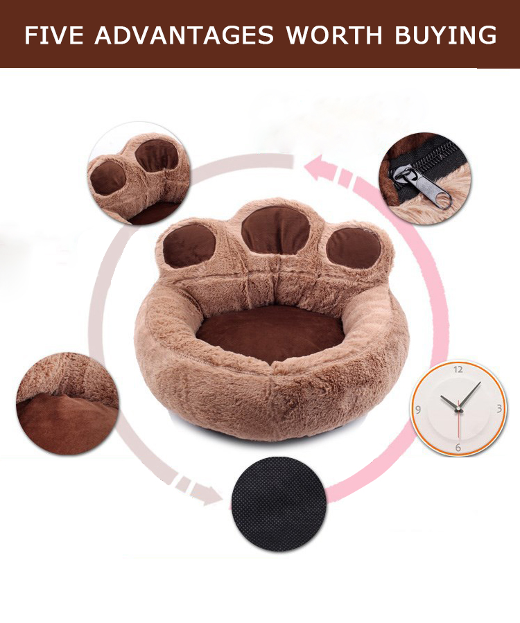 Plush Warm Soft Plush Bear Paw Shape Pink Grey Coffee Pet Bed Cushion Sofa