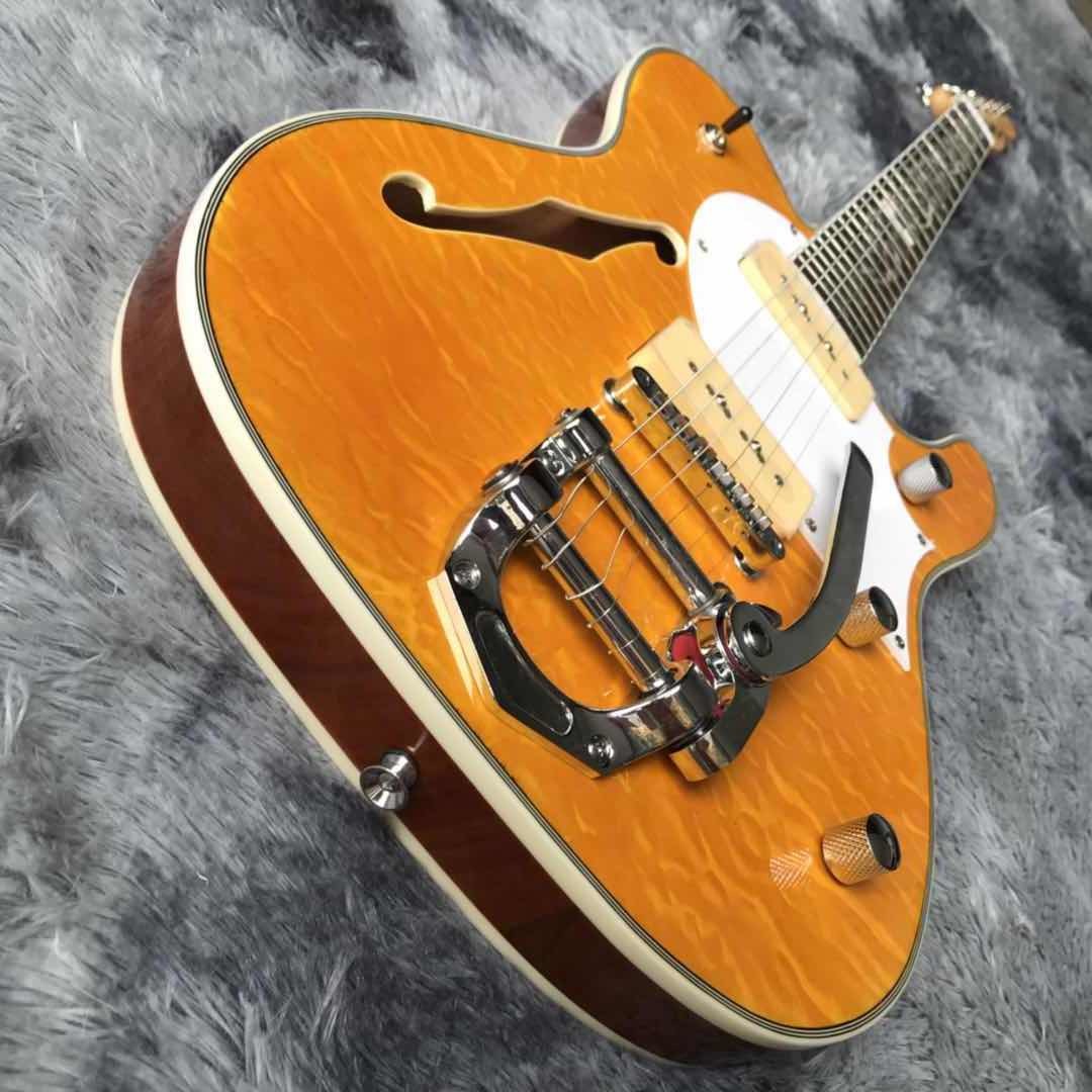 2020 Grand Special F Hole TELE P90 Pickuo Electric Guitar Quilted Maple Abalone Inlay Bigsby