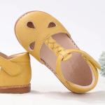 Round Toe Leather School Shoes Yellow Leather Cute Baby Shoes