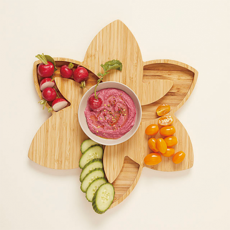 Natural Bamboo Flower Shaped Sectional Party Platter Serving Tray for Chopping Blocks