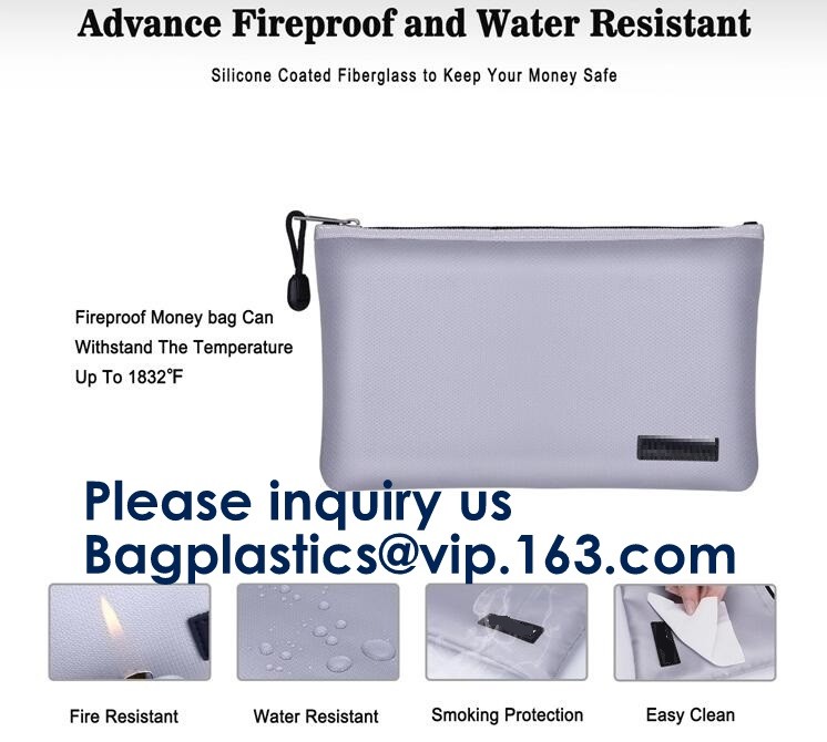 waterproof and fireproof resistant document bag,Lock Box Bag For Documents Money & Office Files Freproof Safe Bag with L