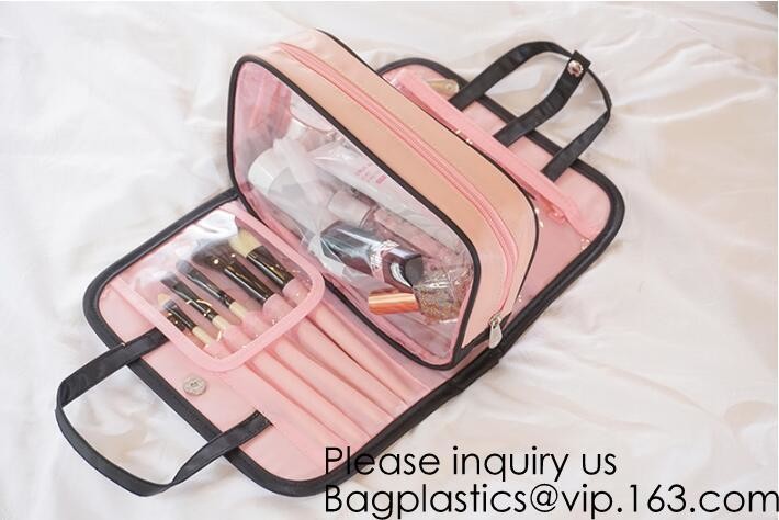 Portable custom logo printed Transparent Makeup Window Women Makeup Pouch Travel Clear Cosmetic bag Travel Cosmetic Bag