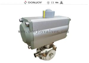 Quality SS304 3 Way Sanitary Ball Valve With Horizontal Aluminum Actuator wholesale