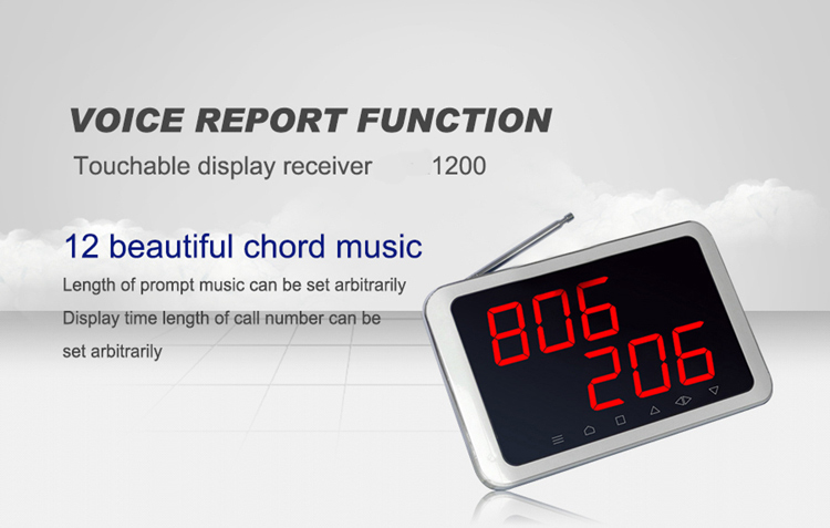 Wireless restaurant calling system number display receiver with menu stand call button