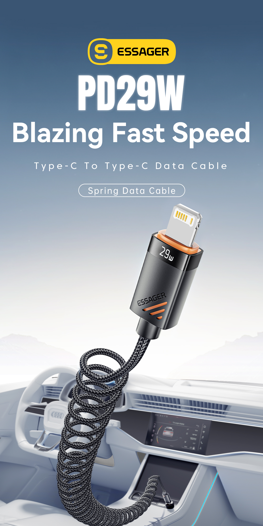 ESSAGER ES-X66 Spring Style 29W USB-C to Lighting Charging Cable Cord