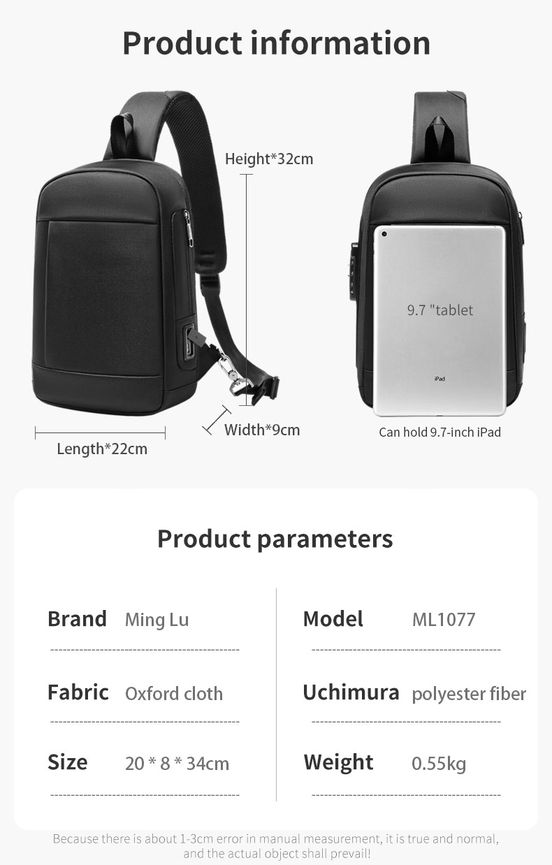 New custom logo Shoulder bag multifunctional waterproof anti theft chest bag men sling bag