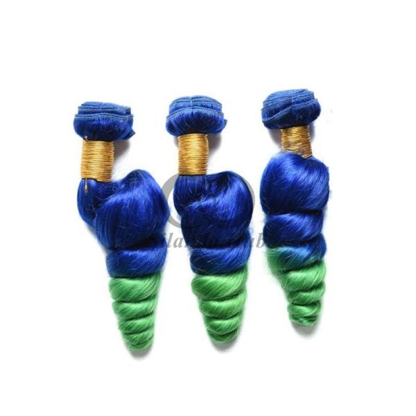Blue/Green Loose Wave Remy Human Hair Bundles Sew In Weave Bundles Brazilian