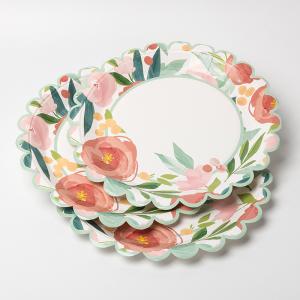 Quality Disposable Flower Round Paper Plate Valentine Day Party Supplies Tableware Food Grade wholesale