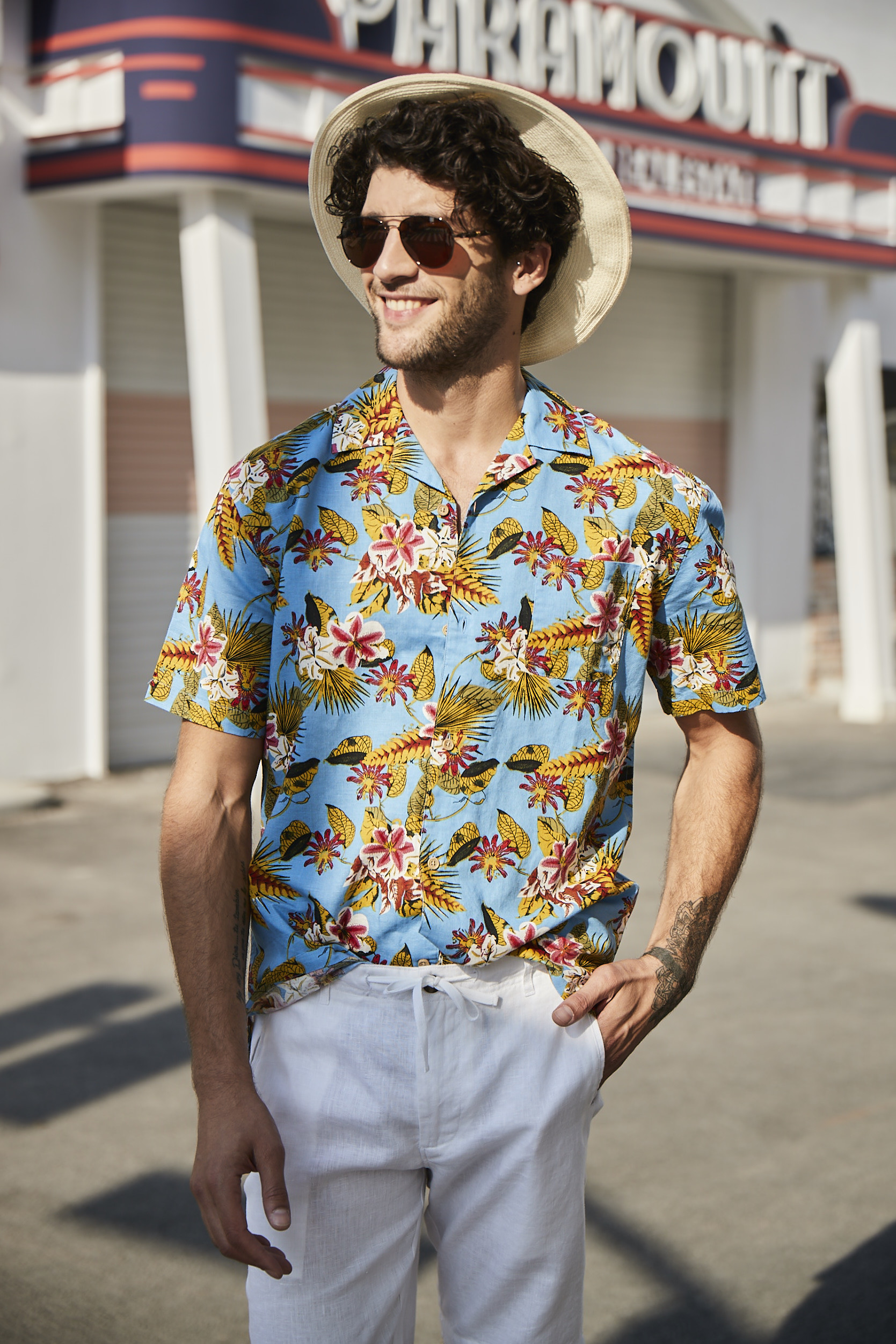 52% Linen Summer Button Up Shirts Mens Short Sleeve Hawaiian Casual Floral Shirts