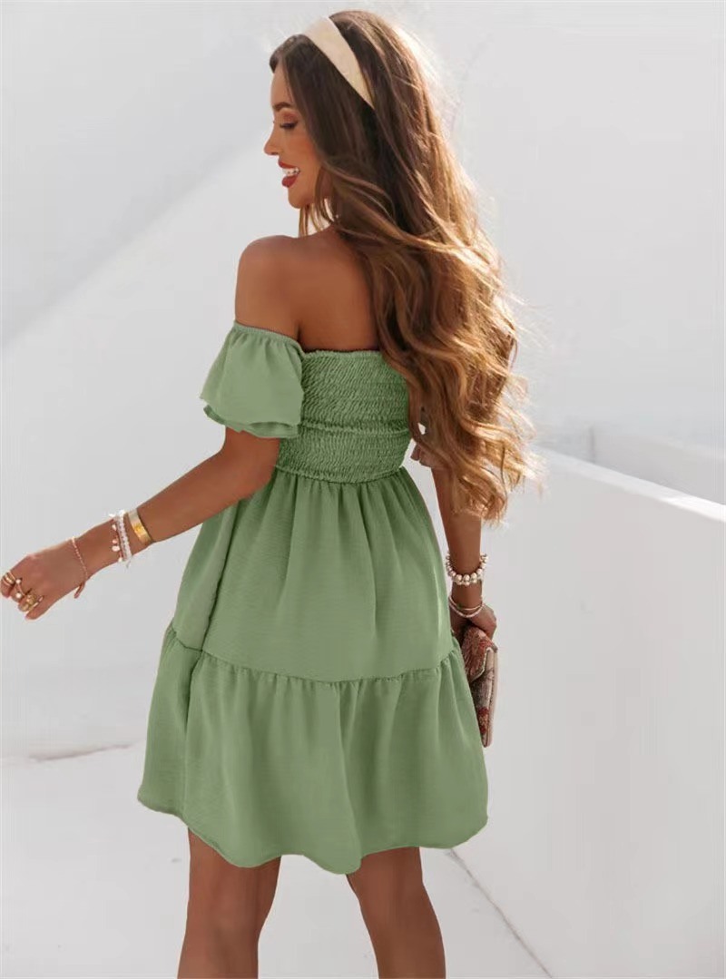Summer fashion off Shoulder Short Sleeve MIDI Dress Elegant Women&prime;s Clothes Solid Casual Backless Floral Beach Women&prime;s Dresses