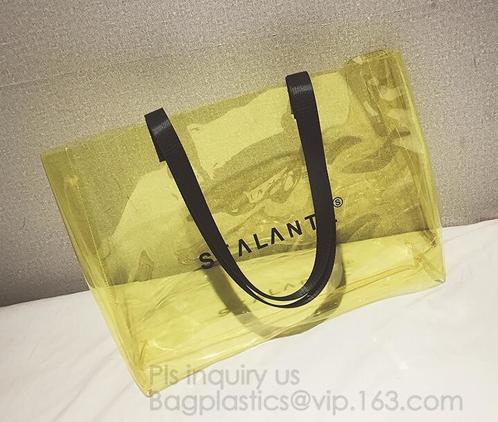 Semi-clear Tote Bags Stripe PVC Shoulder Bag with Pouch, PVC PU Trendy Handbag Shoulder Bag Beach Bag, PVC shoulder bag