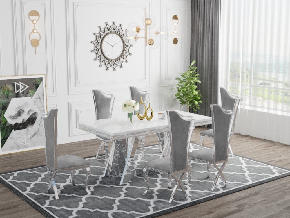 Light Luxury Stainless Steel Marble Square Ballroom Dining Table