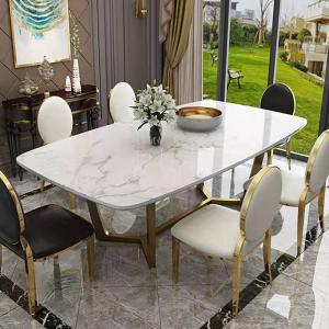 China Stainless Steel Rectangular Square Marble Top Dining Table OEM ODM on sale
