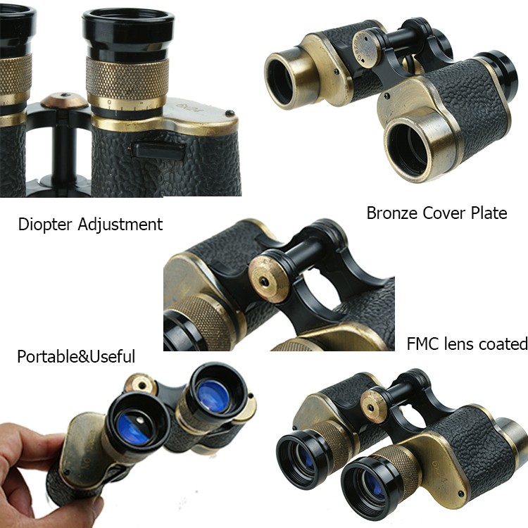 High Power and Wide View Antique Binoculars KANDAR M 6X24 for Hunting in Army Green