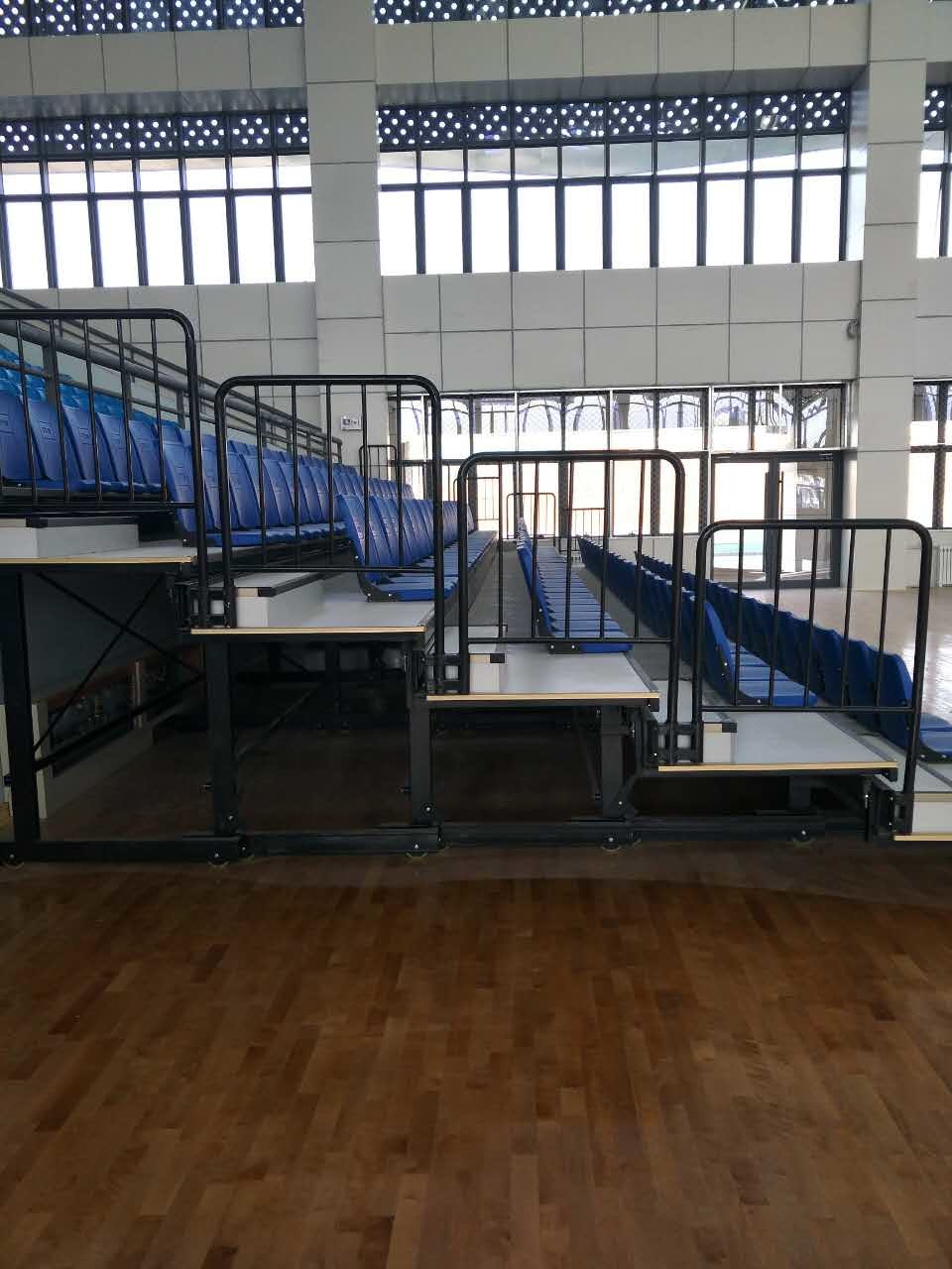 Customized Size Green Chair Retractable Bleacher Seating Floor Mounted