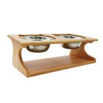 35x17.5x13cm Bamboo Elevated Dog Cat Food Stand Feeder with 2 Stainless Steel