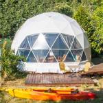 White PVC Cover Steel Frame Geodesic Dome Tent With Bathroom Diameter 6m