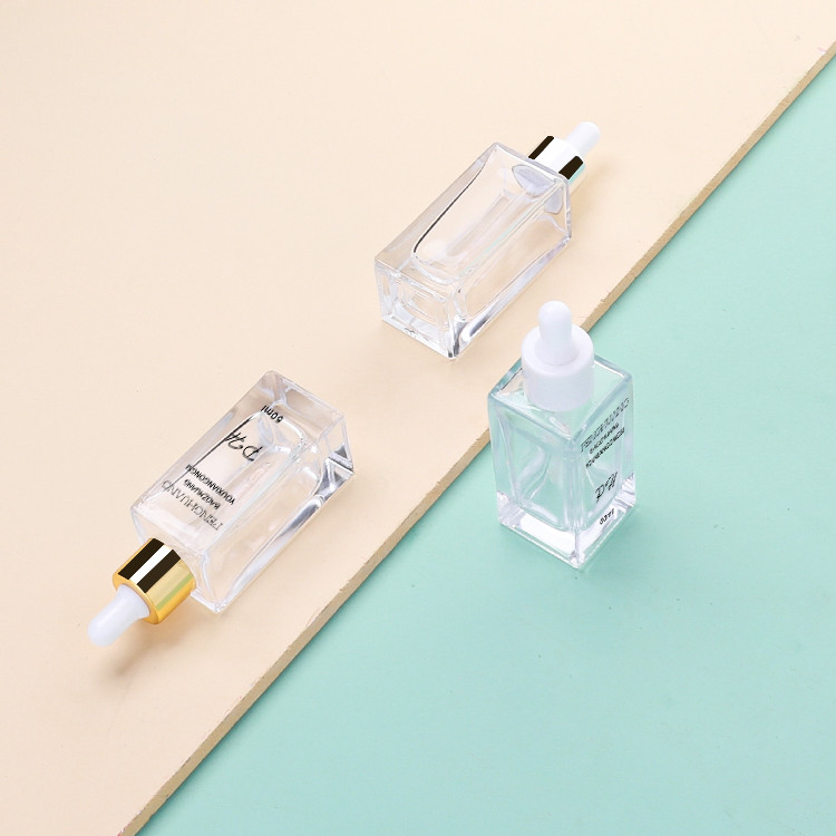 Wholesale Cosmetic Packaging Skin Care 50ml Glass Dropper square Bottles Glass Serum Bottle