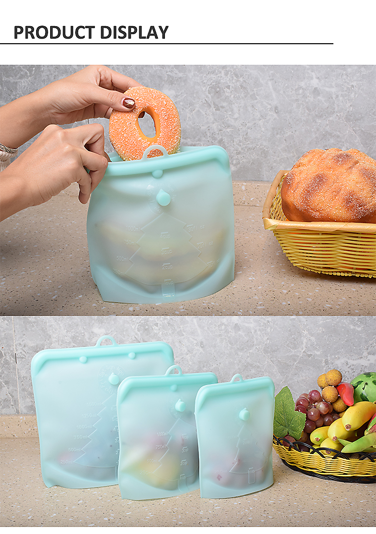 Airtight Silicone Food Pouches 1500ml Reusable Silicone Bags For Sandwich Snack