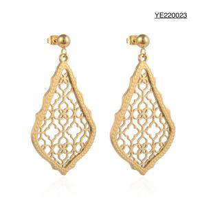 Quality Hollow Palace Style 14k Gold Stainless Steel Earrings 5.8cm wholesale