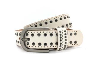 Quality White 2 Row Womens Studded Wide Leather Belt 1-1/4 Inch Width wholesale
