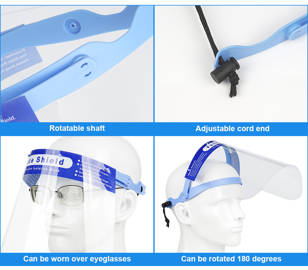 Adjustable Dental Full Face Shield , Custom Logo Plastic Protective Visor Clear Face Shields
