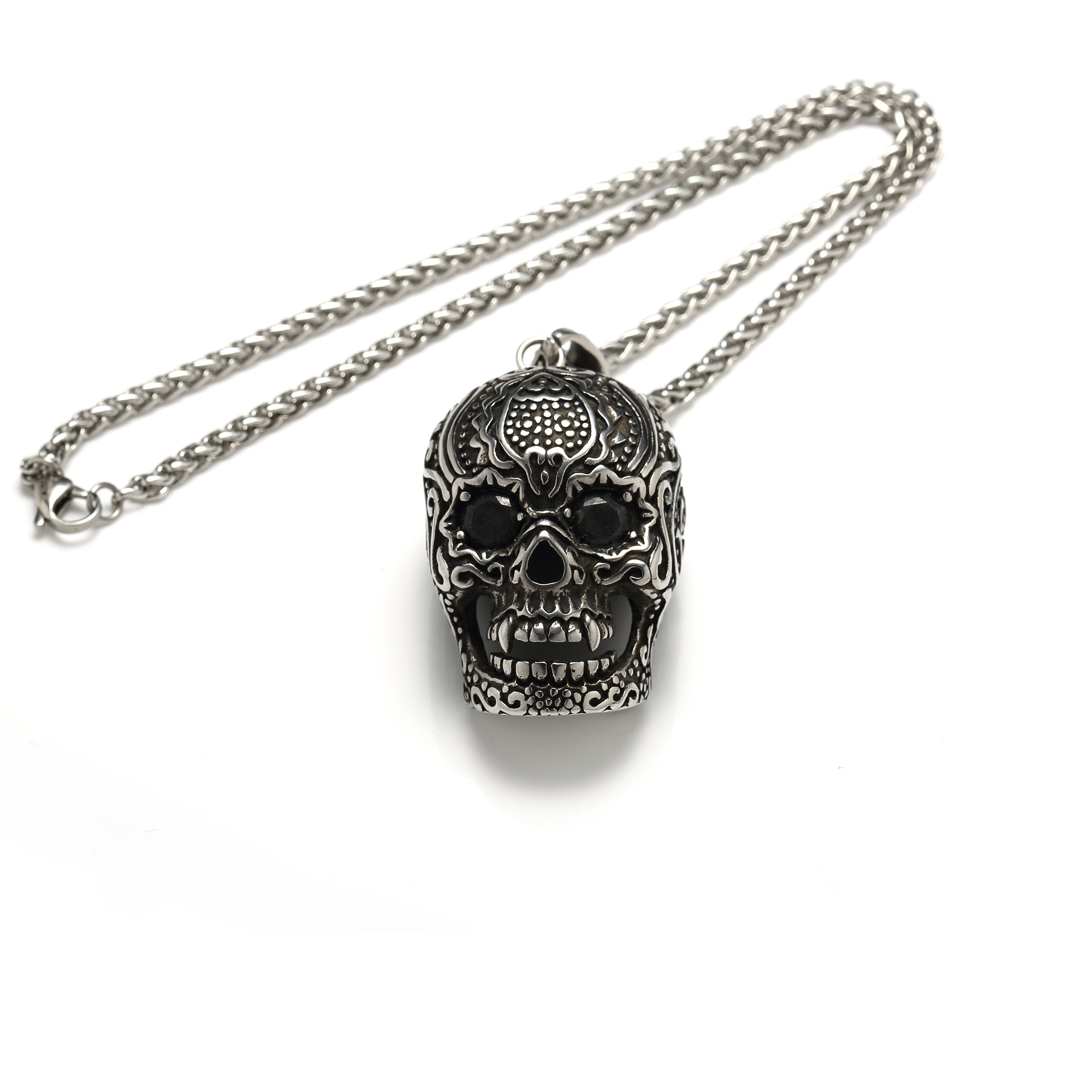 Wholesale Men Fashion Jewelry Cool Hip Hop Vintage Skull Head Pendant Necklace