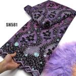 Senegal Fabric Party Must-Have Unique Shiny Flocking Velvet Lace with Sequins