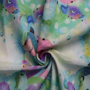 Quality Luxury Polyester Cotton Fabrics light blue Floral Woven Dress Trouser Ramie wholesale