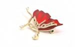 Red Petal Diamond Brooch Pin With Copper Clasp For Clothing