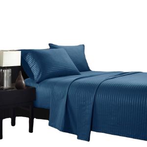 Quality Satin Stripe 90GSM Microfiber Extra Soft Luxury Bed Sheets Set 3pcs 4pcs Navy Deep Pocket wholesale