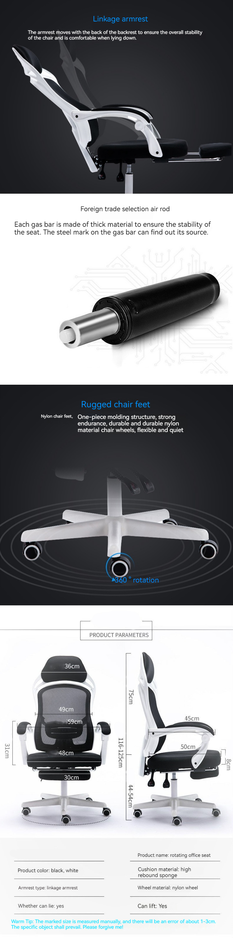 PU 3 years Office Furniture Support Lift Office Swivel Chair for Ergonomic Comfort