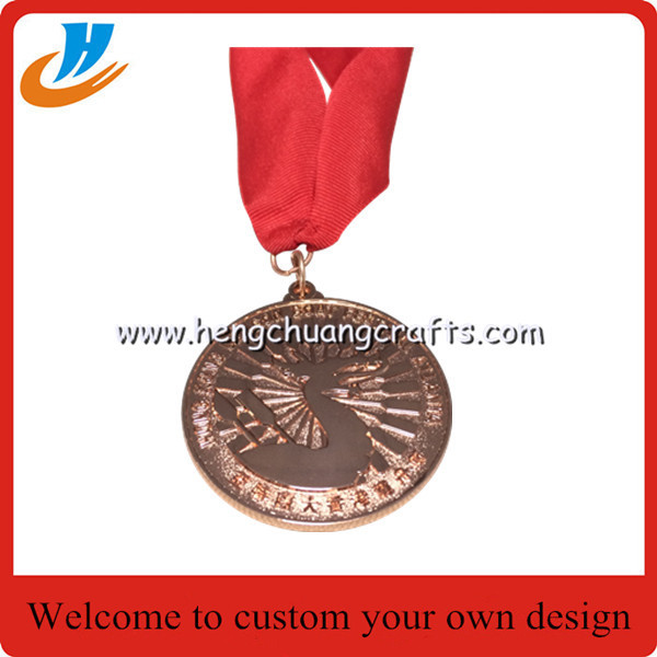 Matt gold plated die cast medal, souvenir award ribbon medals for souvenir