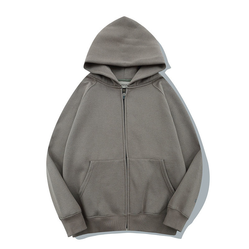 Full Zip Up Hoodie Sweatshirt Brown Blank Plain 100% Cotton Oversized