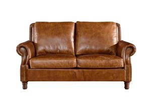 Quality Retro Crack 2 Seater Chocolate Brown Leather Sofa Brass Nails Full Handwork Craft wholesale