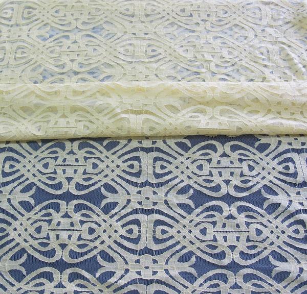 Voile Yellow Cotton Nylon Lace Fabric Eco-friendly Dyeing For Curtain Decoration