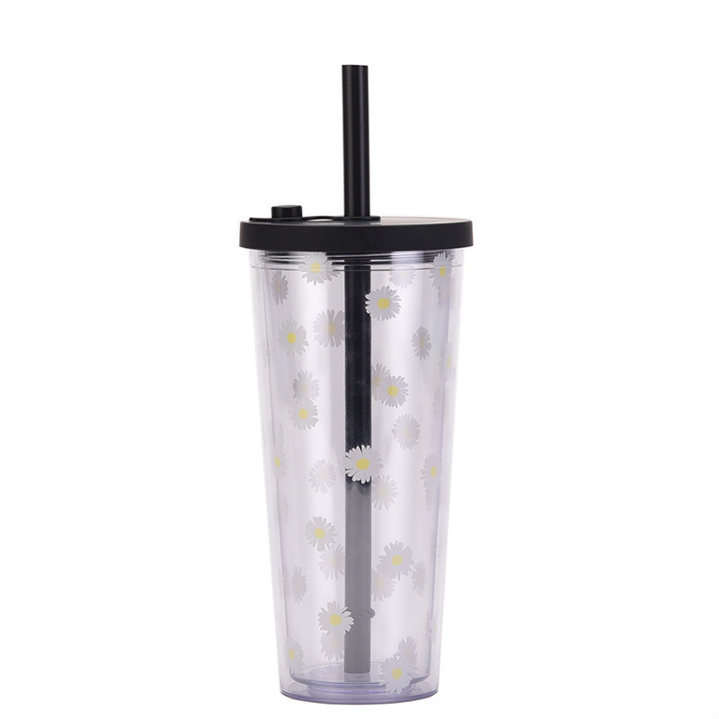 Clear Insulated Double Wall Plastic Tumblers 24oz With Lids And Straws