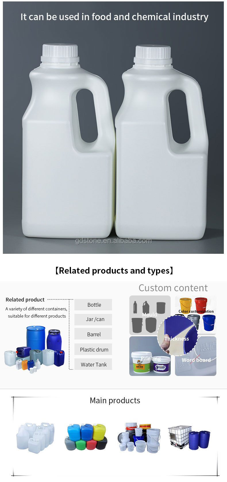 OEM ODM 2L HDPE Plastic Bottle For Chemical Products 121*102*150mm