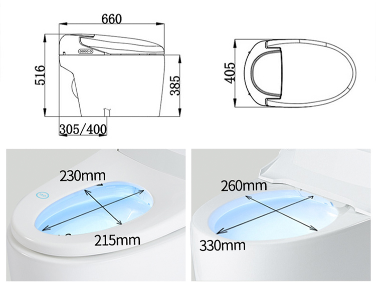 Automatic Flush One Piece Round Toilet , Integrated Electric Toilet