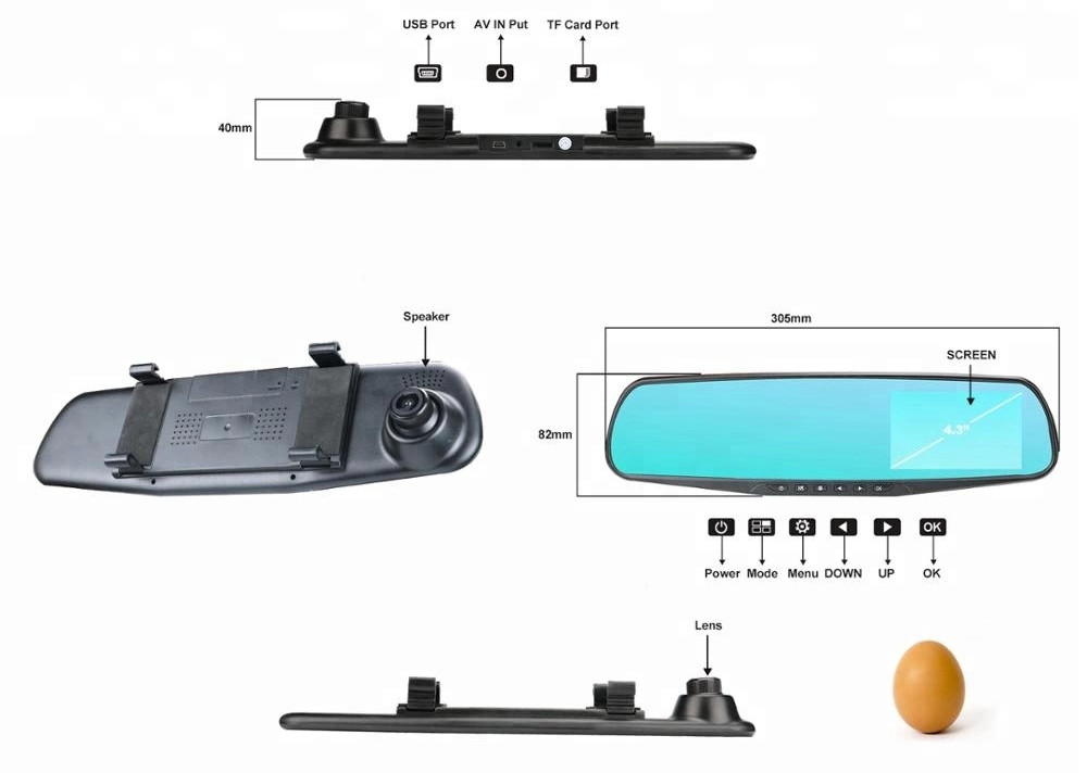 4.3" Dual Lens Vehicle Blackbox DVR Full HD 1080P Driving Recorder