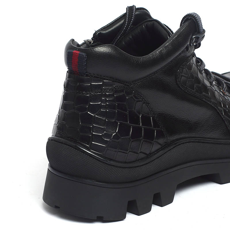 Cow Leather Upper Black Mens Leather Casual Boots